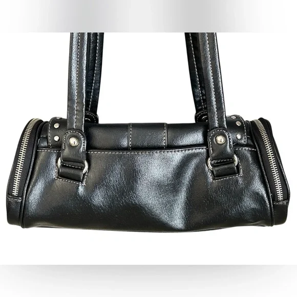 Kathy Van Zeeland Y2K Black Tootsie Roll Purse Satchel Side Zip Rhinestone - Picture 4 of 16